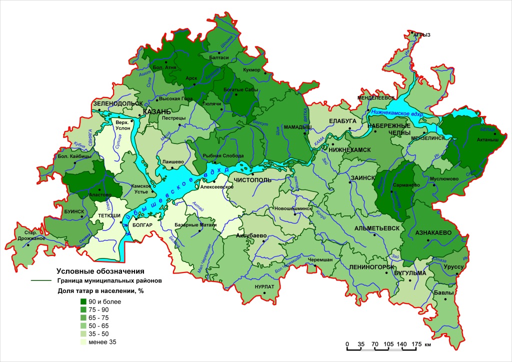 Доля татар в населении муниципальных образований
