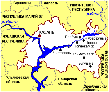 Татарстан расположен в центре Российской Федерации на Восточно-Европейской равнине